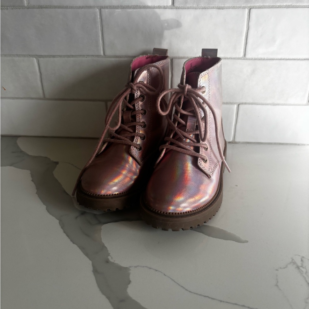 Pink Iridescent Lace-Up Boots - Old Navy